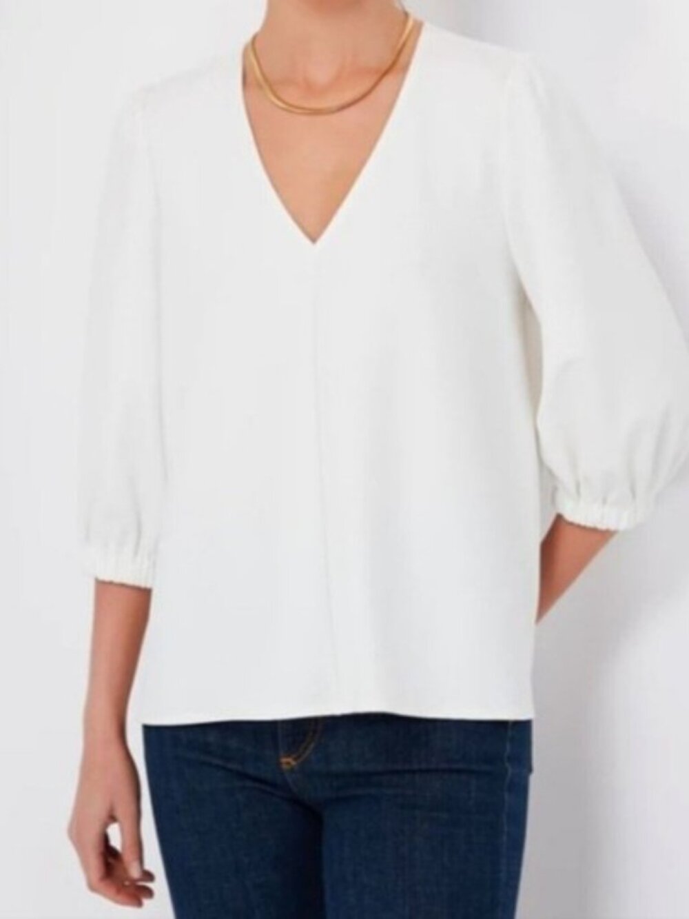 Pomander Place White Hollis Top L NWT V Neck Puff Sleeve Tuckernuck - Picture 3 of 12